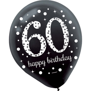 Image de 60th - LATEX BALLOONS - BLACK/GOLD/SILVER