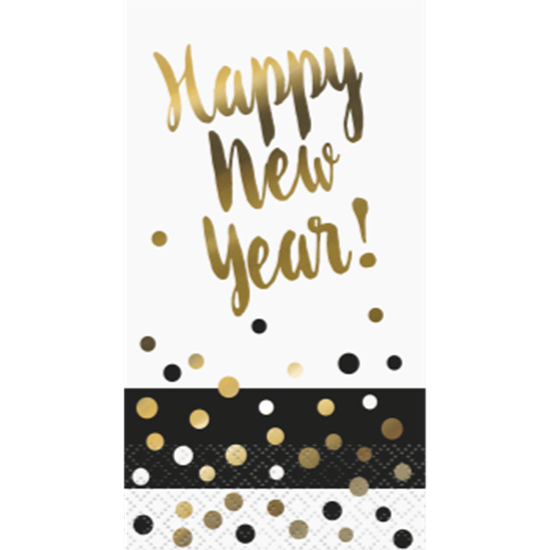 Picture of TABLEWARE - GOLD FOIL HAPPY NEW YEAR POLKA DOT GUEST TOWEL