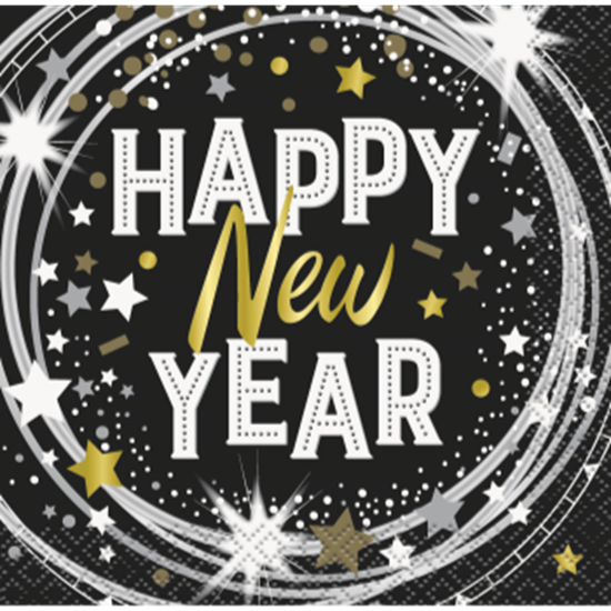 Image sur TABLEWARE - BLACK & GOLD HAPPY NEW YEAR - BEVERAGE NAPKIN