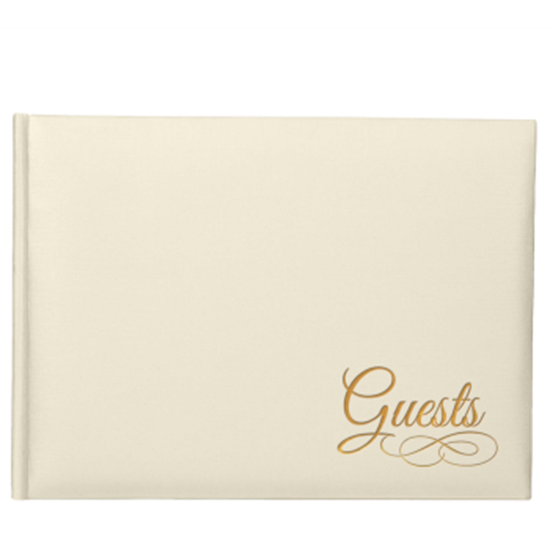 Image sur GUEST BOOK - IVORY WITH GOLD WRITING
