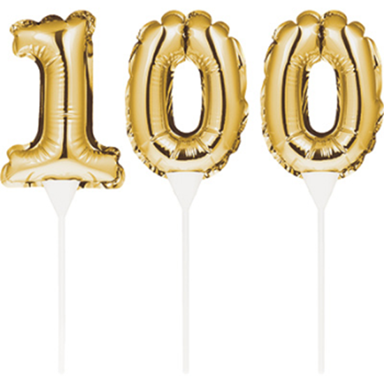 Picture of 100th - BALLOON CAKE TOPPER - GOLD