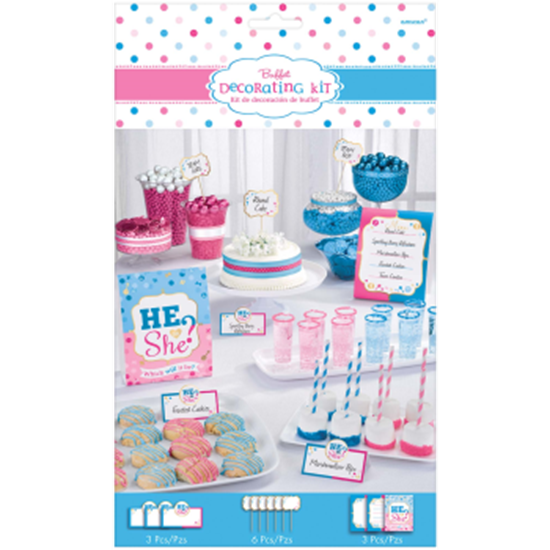 PartyMart. GENDER REVEAL HE OR SHE BUFFET DECO KIT