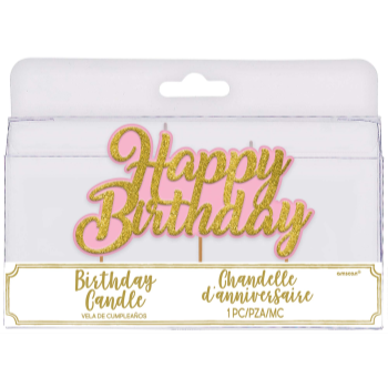 Picture of HAPPY BIRTHDAY GOLD AND PINK GLITTER PICK CANDLE