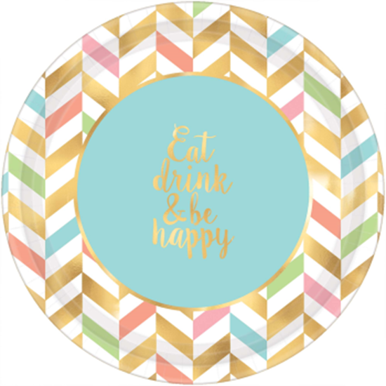 Picture of TABLEWARE - EAT DRINK & BE HAPPY - 10" ROUND PLATE - PASTEL CHEVRON