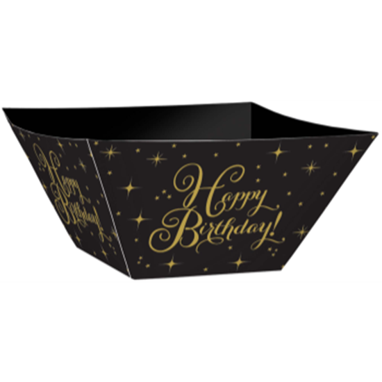 Picture of TABLEWARE -  HAPPY BIRTHDAY LARGE BLACK PAPER BOWL - GOLD