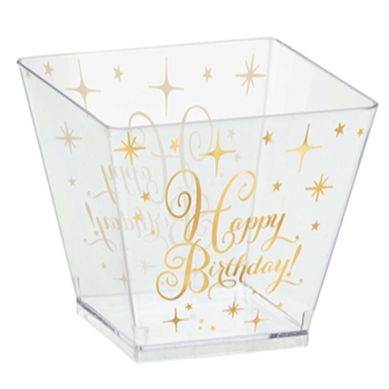 Picture of TABLEWARE - GOLD BIRTHDAY MINI 2oz PLASTIC CUBES - CLEAR