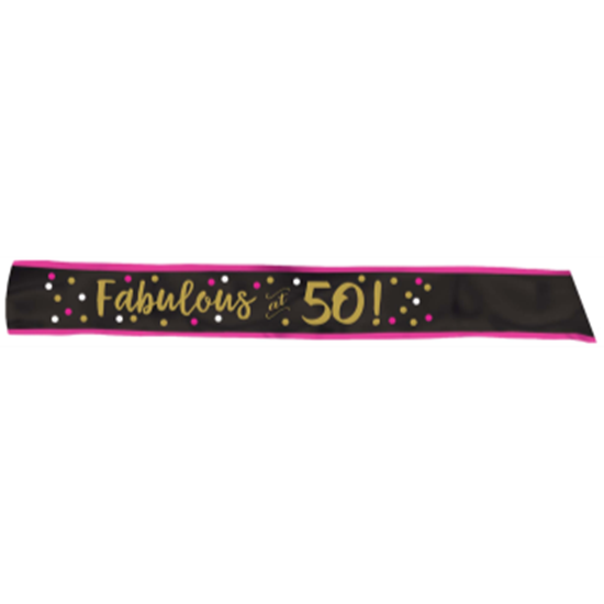 Image sur 50th - FABULOUS AT 50 FABRIC SASH - PINK/GOLD