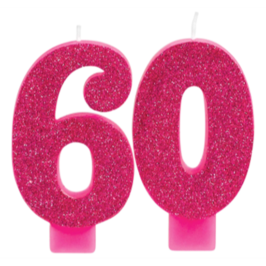 Image sur 60th - PINK GLITTER NUMERAL CANDLE