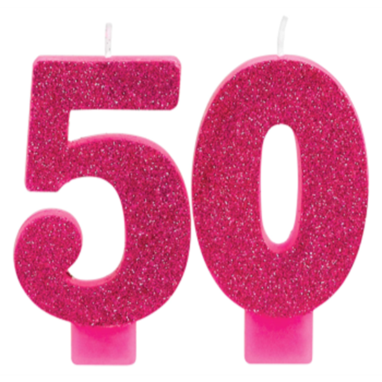 Image sur 50th - PINK GLITTER NUMERAL CANDLE