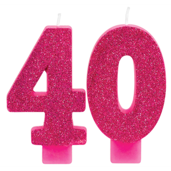 Picture of 40th - PINK GLITTER NUMERAL CANDLE
