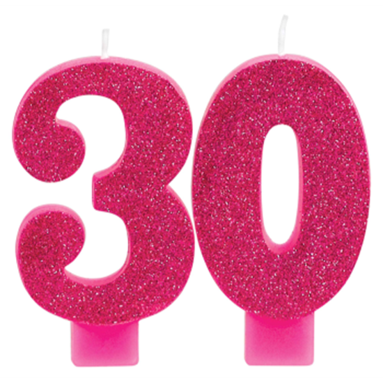 Image sur 30th - PINK GLITTER NUMERAL CANDLE