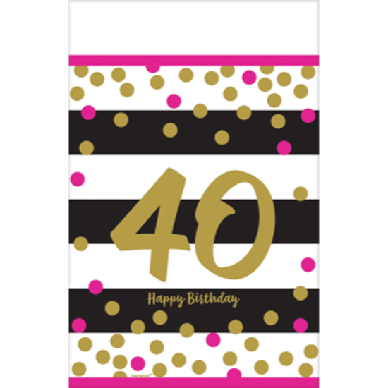 Image sur 40th - MILESTONE PLASTIC TABLE COVER - PINK AND GOLD