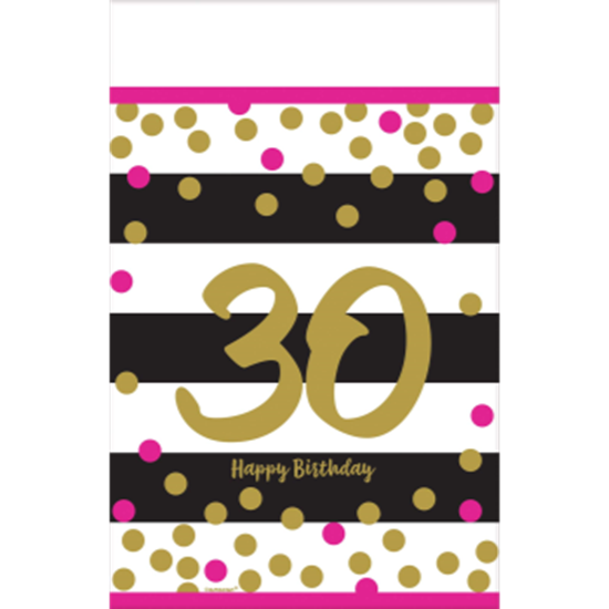 Image sur 30th - PINK AND GOLD MILESTONE PLASTIC TABLE COVER