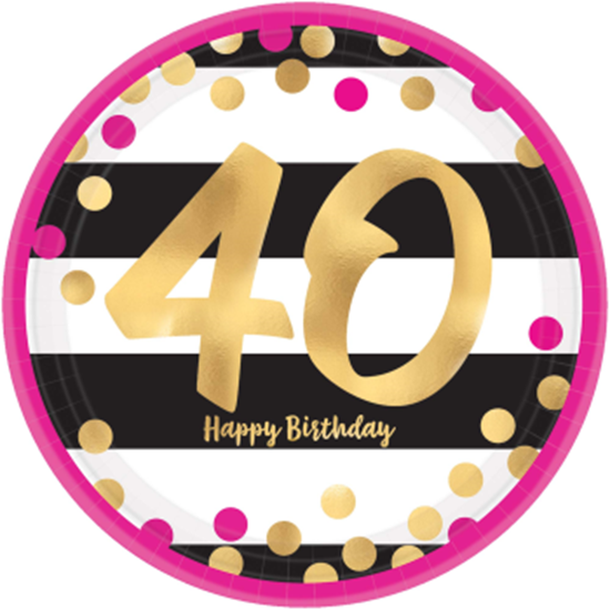 Picture of 40th - MILESTONE METALLIC 9" PLATES - PINK AND GOLD