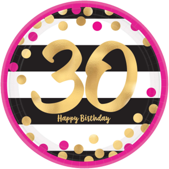 Picture of 30th - PINK AND GOLD MILESTONE METALLIC 9" PLATES