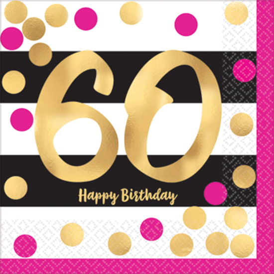 Picture of 60th - PINK AND GOLD MILESTONE  - BEVERAGE NAPKIN