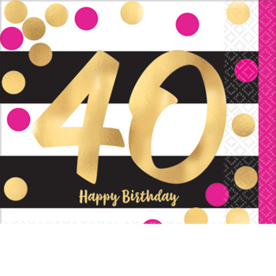 Picture of 40th - PINK AND GOLD MILESTONE BEVERAGE NAPKIN