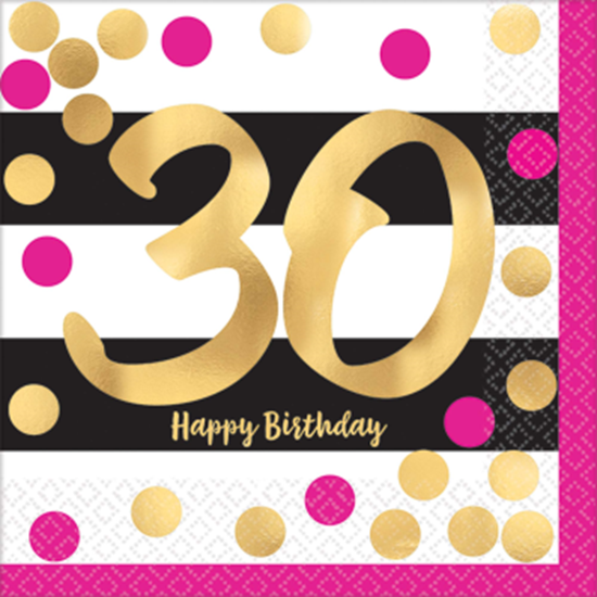 Picture of 30th - PINK AND GOLD MILESTONE BEVERAGE NAPKIN