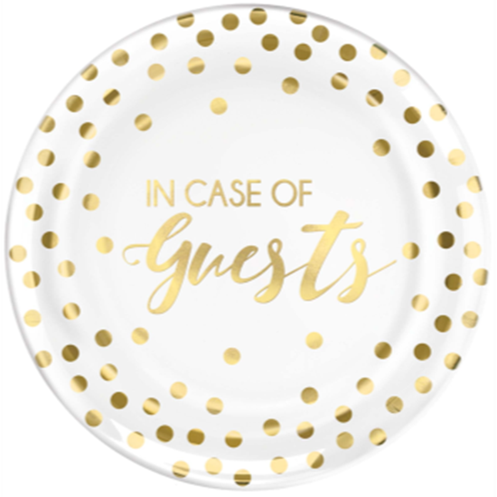 Image sur B IN CASE OF GUESTS - 7" RDN PLS PLATES 20CT - WHITE W/ GOLD DOTS