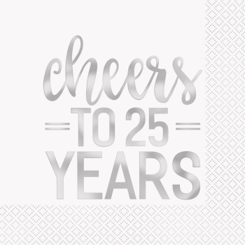 Image de 25th CHEERS TO 25 YEARS SILVER FOIL LUNCHEON NAPKIN