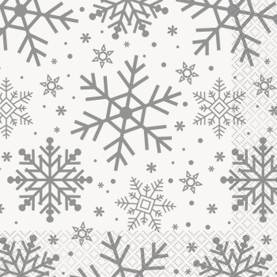 Picture of TABLEWARE - SILVER & GOLD HOLIDAY SNOWFLAKES - LUNCHEON NAPKINS