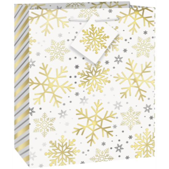 Picture of DECOR - SILVER & GOLD HOLIDAY SNOWFLAKES - MEDIUM GIFT BAG