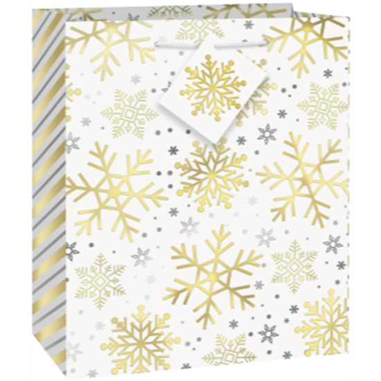 Image sur DECOR - SILVER & GOLD HOLIDAY SNOWFLAKES - MEDIUM GIFT BAG