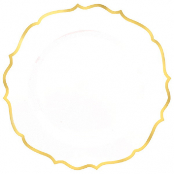 Picture of 10" PLATES WHITE GOLD TRIMMED ORNATE PREMIUM PLASTIC