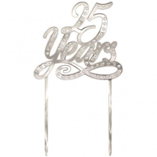 Image sur 25 YEARS CAKE TOPPER PICK - SILVER MIRRORED