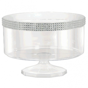 Picture of CLEAR LARGE TRIFLE CONTAINER WITH SILVER GEMS BORDER