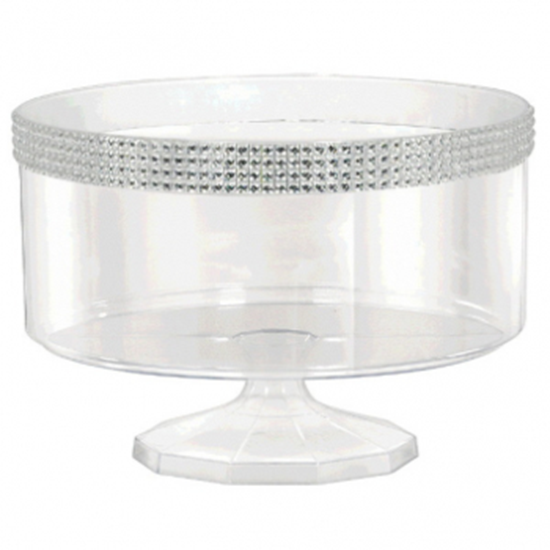 Picture of CLEAR LARGE TRIFLE CONTAINER WITH SILVER GEMS BORDER