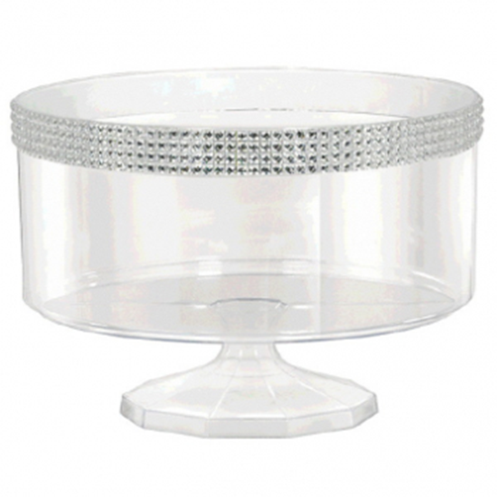 Image sur CLEAR SMALL TRIFLE CONTAINER WITH SILVER GEMS BORDER