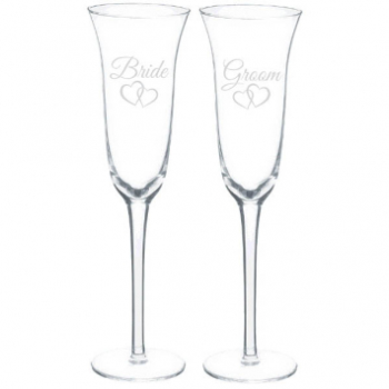 Picture of TOASTING GLASS BRIDE AND GROOM - DOUBLE HEART