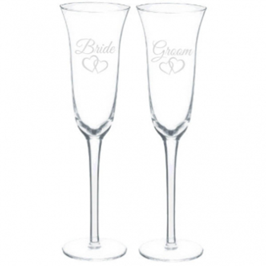 Picture of TOASTING GLASS BRIDE AND GROOM - DOUBLE HEART