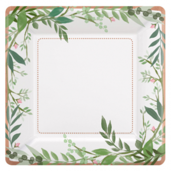 Image de LOVE AND LEAVES 7" SQUARE METALLIC PLATES - 8CT