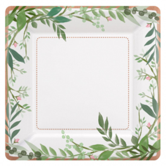 Picture of LOVE AND LEAVES 7" SQUARE METALLIC PLATES - 8CT