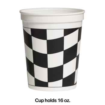 Image de CHECKERED BLACK AND WHITE 16 OZ PLASTIC CUP