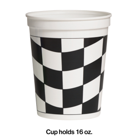 Image sur CHECKERED BLACK AND WHITE 16 OZ PLASTIC CUP