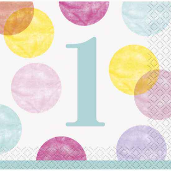 Picture of TABLEWARE - PINK DOTS FIRST BIRTHDAY BEVERAGE NAPKINS