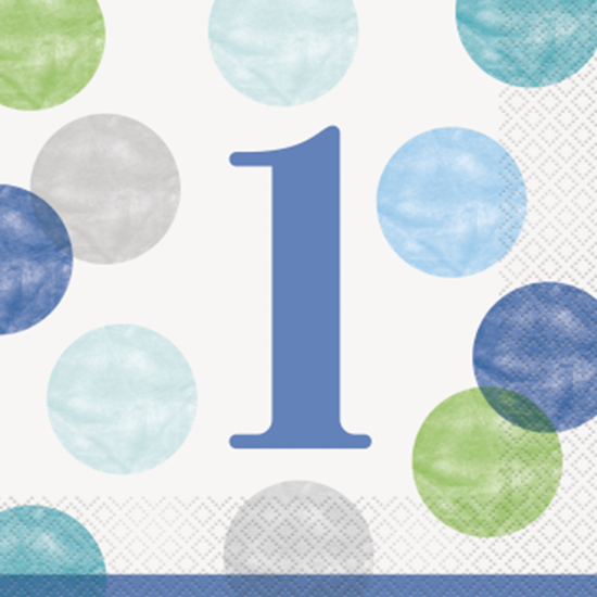 Picture of TABLEWARE - BLUE DOTS FIRST BIRTHDAY LUNCHEON NAPKINS