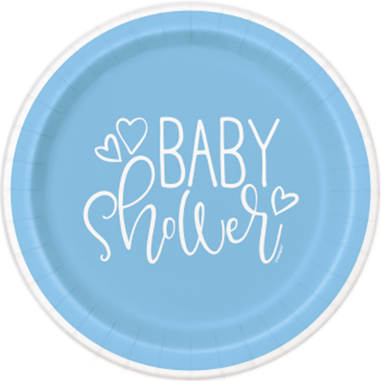 Picture of BLUE HEARTS BABY SHOWER   7" PLATE