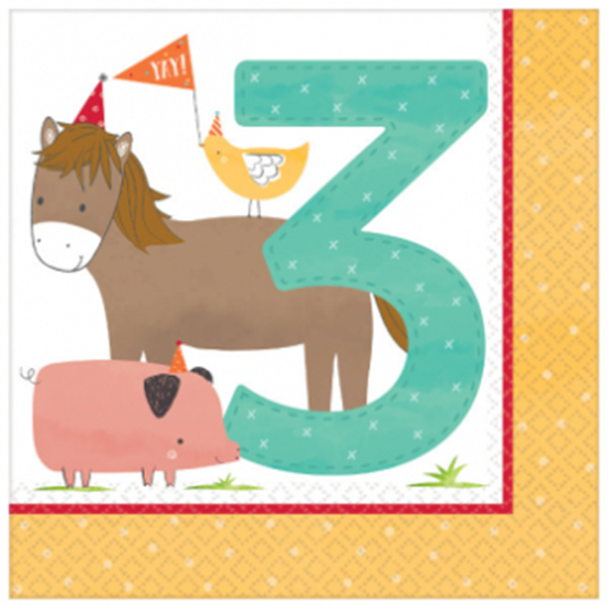 Picture of BARNYARD BIRTHDAY - 3rd BIRTHDAY LUNCHEON NAPKINS