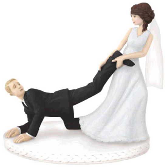Picture of BRIDE PULLING GROOM'S LEG CAKE TOPPER