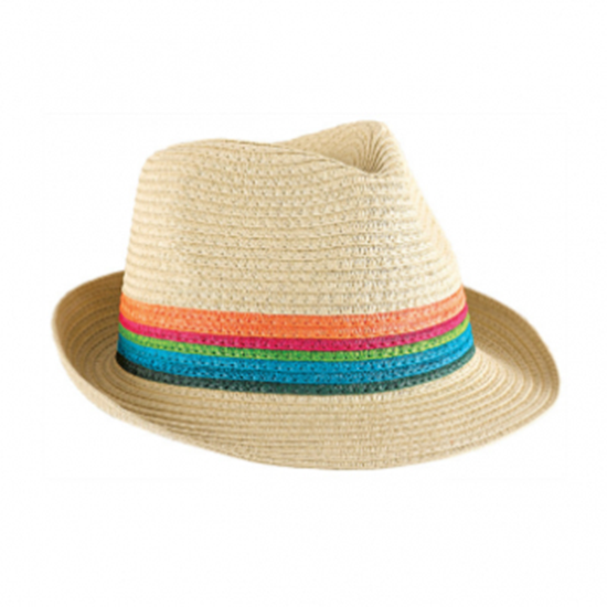 Picture of STRAW FEDORA HAT - COLORFUL STRIPE BAND