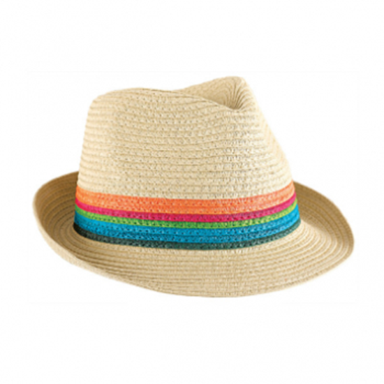 Image sur STRAW FEDORA HAT - COLORFUL STRIPE BAND