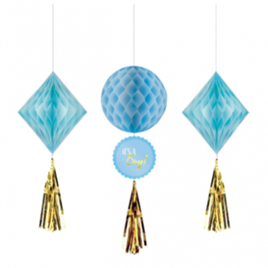 Picture of BLUE HONEYCOMB HANGING DECORATIONS