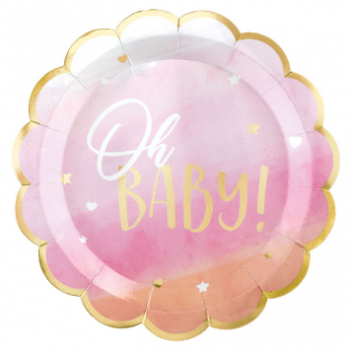 Picture of OH BABY GIRL METALLIC SHAPED 10.5" PLATES