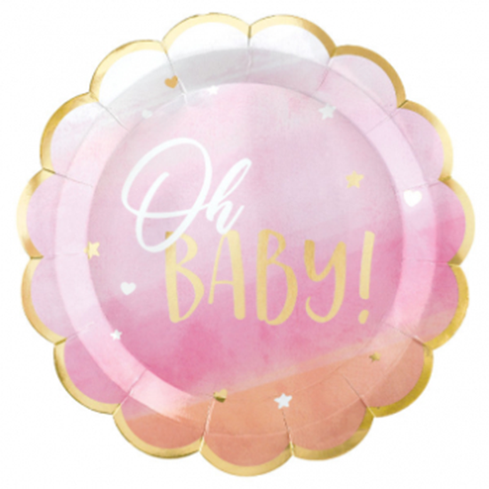 Picture of OH BABY GIRL METALLIC SHAPED 10.5" PLATES