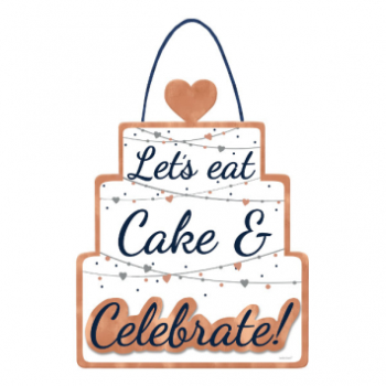Picture of NAVY BRIDE EASEL HANGING SIGN - LET'S EAT CAKE...