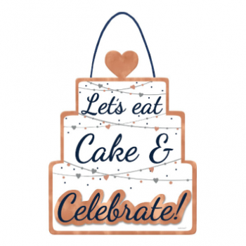 Image de NAVY BRIDE EASEL HANGING SIGN - LET'S EAT CAKE...